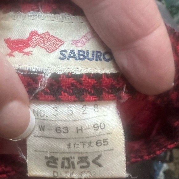 Saburoku wool plaid trousers Japanese pants high waist red 26” - Picture 3 of 4